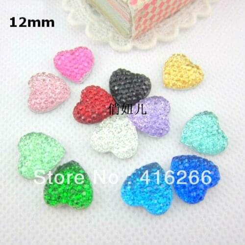 Free shipping New 500pcs 12mm many colors mixed heart shape flatback Resin rhinestone DIY Decoration