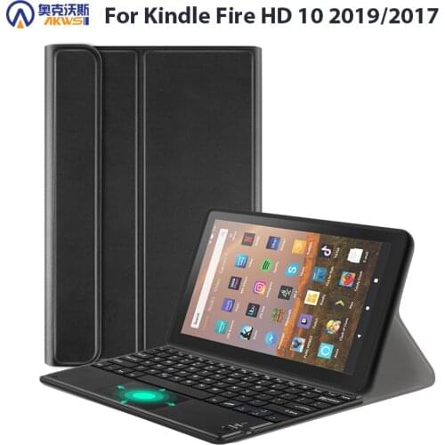 For Kindle Fire HD 10 2019 Keyboard Case with Soft TPU Back Shell for Fire 10 Wireless Bluetooth Detached Keyboard Cover