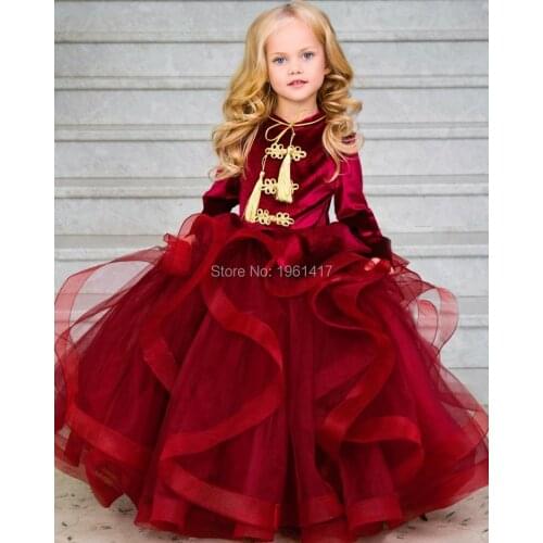 XIAOXIAORAN Childrens velvet dress little girls Christmas Long dress Festival Performance Banquet Dress