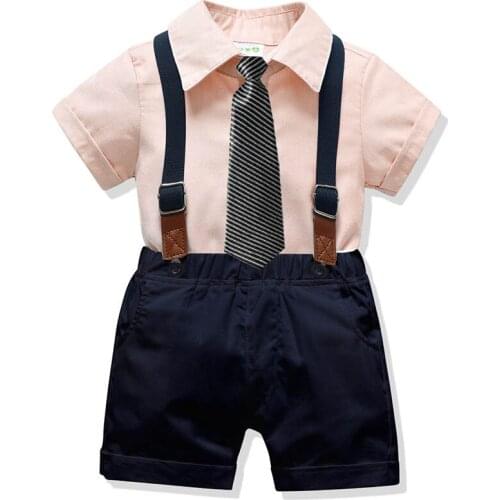 Baby Boy Gentleman Clothes Summer Formal Clothes Set Wedding Birthday Kids Overall Suit Pink Shirt Toddler Gentleman Outfit