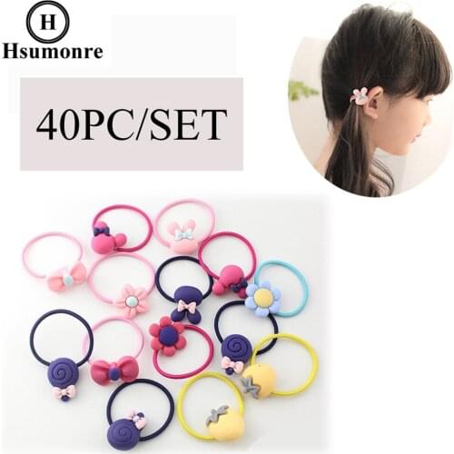 Girls Elastic Hair Bands Lovely Pink Cartoons Animal Hair Ties Rope Rabbit Crown Rubber Bands Baby Girl Hair Accessory 40PC/SET
