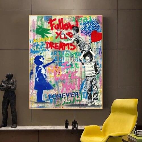 Dream Boys Girl Graffiti Art Canvas Painting Pop Street Wall Art Posters Prints Wall Pictures for Kids Room Home Cuadros Decor