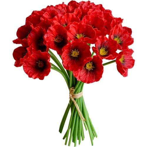 Red Poppies Artificial Flowers for Wedding Home & Kitchen PU 12.5"