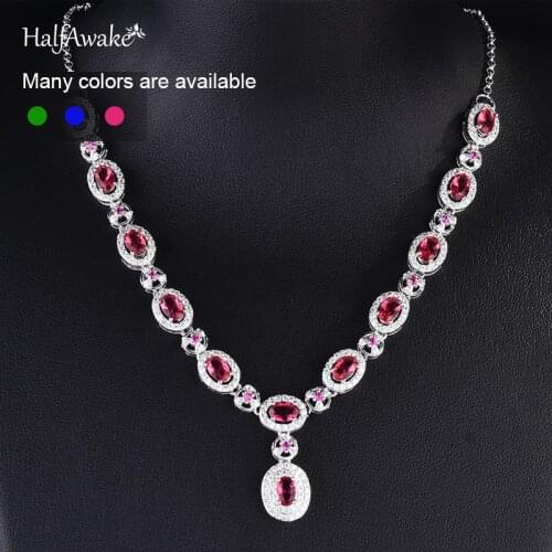 Natural Blood Ruby Emerald Sapphire Dainty Necklace For Women Wedding Engagement White Silver Chains With Pendant Luxury Jewelry