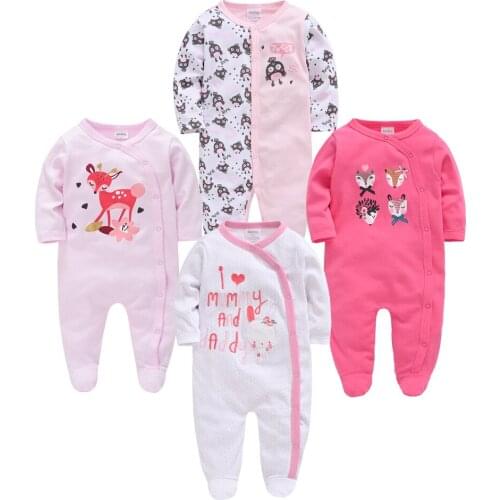 Kavkas 4 pcs/set Baby Girl Clothes 100% Cotton Newborn Boy Rompers Long Sleeve Summer Autumn Clothing macacao bebe