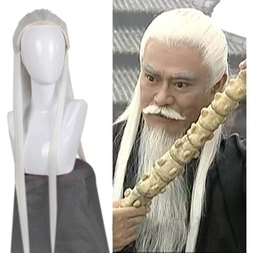Chinese Ancient Swordsman Hero Costume Heat Resistant Fiber Japanese Ronpaku Samurai Coustume Cosplay Long White Straight Hair