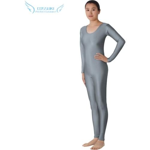 Gray Lycra Headless Zentai Suit Spandex Full Body Skin Tight Jumpsuit Unitard Dancewear Bodysuit Costumes For Women