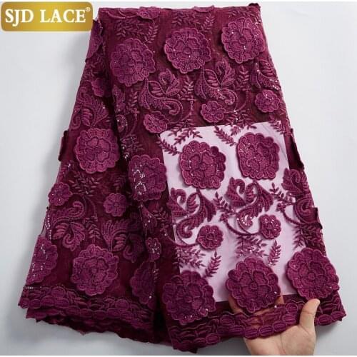 SJD LACE Bridal Dress Material French Tulle Lace Fabric High Quality 3D Flower African Lace Fabric Sequins Milk Silk TissueA2426