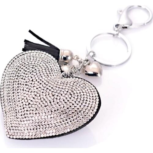 Miasol Fashion Crystal Heart Rhinestone Handbag Charm Pendant Keychain Bag Keyring Key Chain For Women Hand Bag Gift