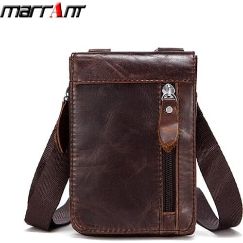MVA Waist-Belt Bag Mens Small Shoulder Bag Male Genuine Leather Phone Pack Crossboday Handbags Messenger Bag Leather Satchel