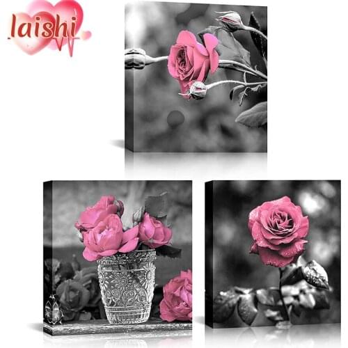 3pcs Diy 5d Black and white pink rose Diamond Painting Cross Stitch Square Round Diamond Embroidery Handwork Rhinestone Art