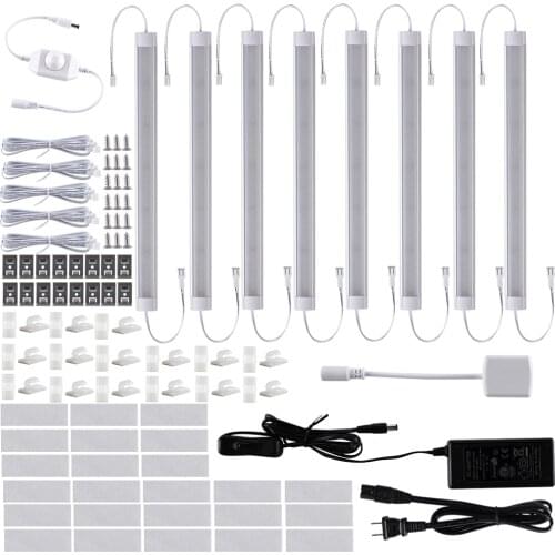 LED Under Counter bar Lighting Kit 8 pcs Dimmable Kitchen Cabinet Light Strips 24W Plug in LED Light Fixtures for Counter Closet