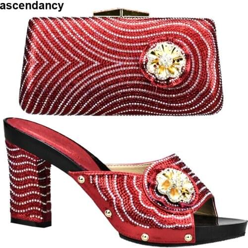 Latest Red Color Women Shoes and Bag Set In Italy Shoe and Bag Set African Sets 2017 African Italian Shoe and Bag Set with Stone