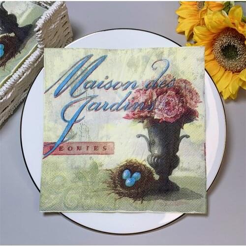 New 20Pcs/Pack Floral Vase Bird Eggs Table Decoupage Paper Napkins Flower Vase Napkin Paper Tissue for Party Decor Supplies