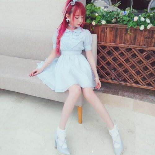 Bobon21 2019 NEW Summer New Womens Korean Ruffled Chiffon Shirt + Pleated Dress Set Fashion Cute Sweet Dress D1491