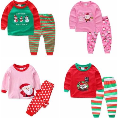 Baby Girls Boys Pajamas Suits Children Pyjamas Nightwear Cotton Christmas Tree Clothes Long Sleeve Tops+Pants Kids Sleepwear Set