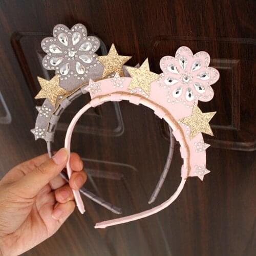 10pcs/lot Good Quality Light Pink Soft Felt Sequins Hair Band Children Solid Crown Hotsale Kid Headband Crystal Lovely Hairbands