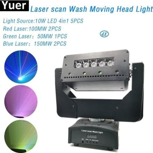 4Pcs/Lot 5X10W Moving Head RGBP 4IN1 Laser Scan Projector Led Beam Wash Strobe Laser 4IN1 Light Disco DJ DMX Stage Lighting Show