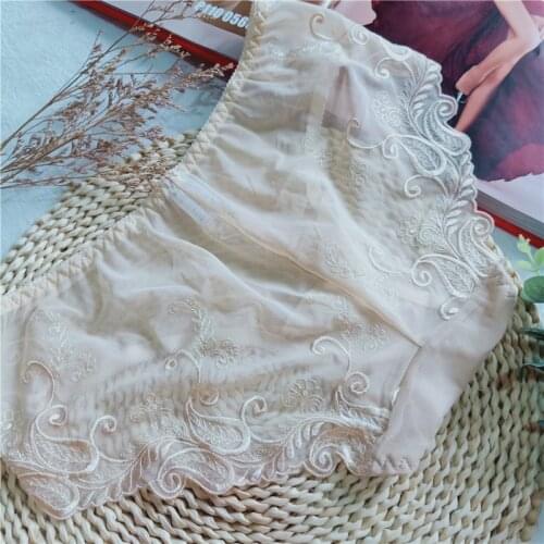 Sexy lace thin breathable ice silk tulle embroidered cutout cut briefs CX10