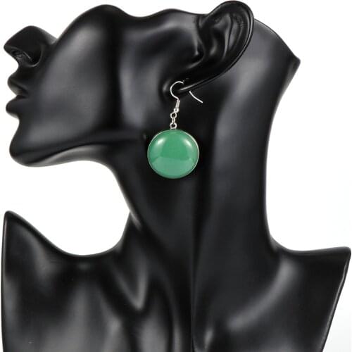 Women Natural Stone Round Gem Stone Dangling Earrings Onyx Labradorite Green Tanglin Cirlcle Hanging Earring Hoop Jewelry 25mm