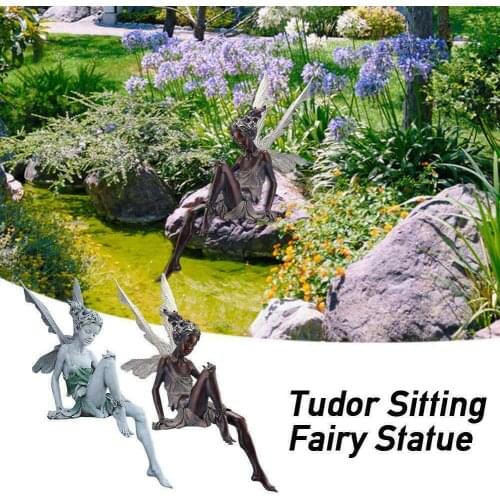 Fairy Statue Sitting Resin Craft Garden Ornament Landscaping Yard Angel Decoration Gift Brown/White Available