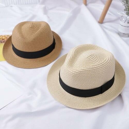 Parent-Child Jazz Straw Hat Tide British Top Hat Summer Mens Breathable Panama Hat Child Sun Hat Anti-UV Boys Girls Beach Hat
