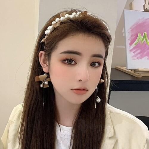 Japanese sweet girl heart flannelette bowknot pearl tassel hair hoop INS wind fashion headband hair act the role ofing female