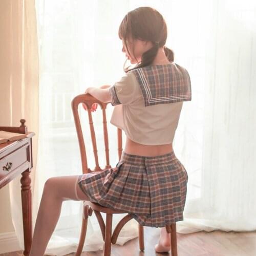 Japanese Kawaii Plaid Outfit Mini Pleated Skirt Women Sexual Fancy Porn Role Play Uniform Sets Sexy School Girl Cosplay Costume