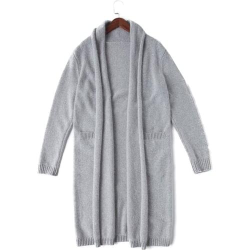 Double face mink cashmere blend knit women new fashion long thick cardigan sweater coat scarf collar red 3colors L/2XL