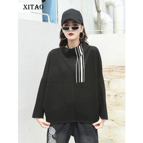XITAO Europe Style Vintage Sweatshirt Women Loose Long Sleeve Plus Size Stand-up Collar Striped Top Wind Fashion Autumn ZLL3289