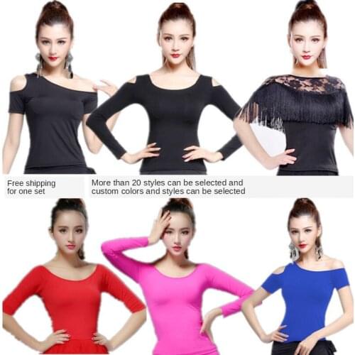 New Style Female Latin Dance Growth Short Sleeve Square Dancing Dress Tassels Tops Modern Children Exercise Clothing