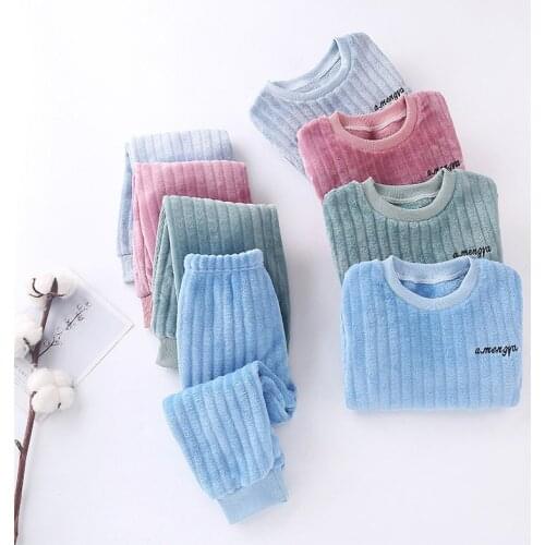 Winter Children Fleece Pajamas Warm Flannel Sleepwear Boys Girls Coral Kids Pijamas Homewear Boys Thicken Pyjamas 2-14 YEARS