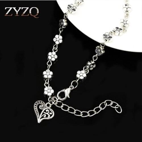 ZYZQ Trendy Women Personality Full Of Cherry Flower Round Chain Bracelets With Hollow Out Heart Shaped Pendant Bracelets Hot