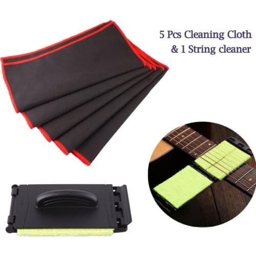 5 Pcs Guitar Bass Cleaner Cleaning Cloth Microfiber with 1pcs Strings Cleaner Fingerboard Scrubber for Guitar Parts Accessories