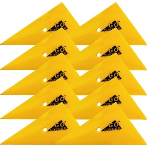 10pcs Go Corner Triangle Card Scraper Yellow Plastic Squeegee Car Vinyl Wrap Tool 10A48