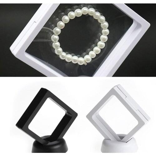 100pcs PET Membrane Jewelry Ring Pendant Display Stand Holder Packaging Box Protect Jewelry Floating Presentation Case SN374