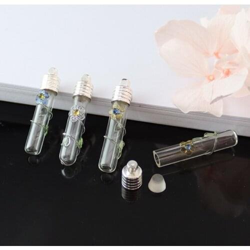 5PCS glass Vial Pendant metal cap rubber plug glass bottle charm name on rice art jewelry necklace pendant