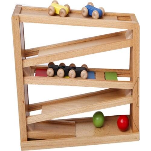 5 Layers Wooden Ramp Racer Slider Race Car Track Ramp Toy Set 3 Cars 2 Balls Racing Car Toys for Kids