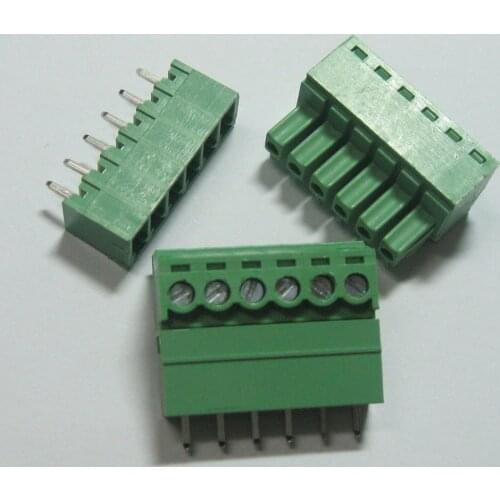 60 pcs 6pin/way Pitch 3.81mm Screw Terminal Block Connector Green Color T Type with pin