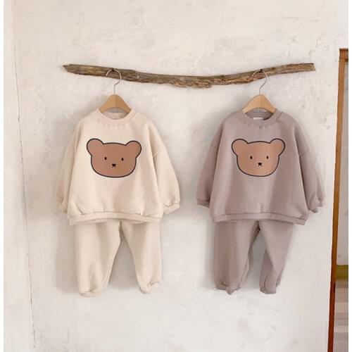 8898 Baby Clothing Set Infant Cartoon Bear Suit Autumn Winter 2021 Boys Casual 2 Piece Set Sweatershirt+Pant 0-3Year Girl Suit