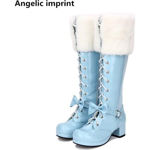Angelic imprint new mori girl Women motorcycle boots lady lolita shoes woman princess mid heels dress pumps bowtie 4.5cm 33-47