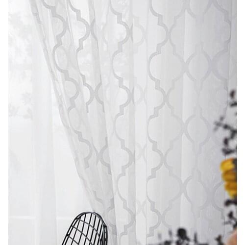 White Lace Mesh Tulle Window Screen Curtains for Bedroom Plaid Pattern Sheer in Living Room Bed Drapes All-match Yarn