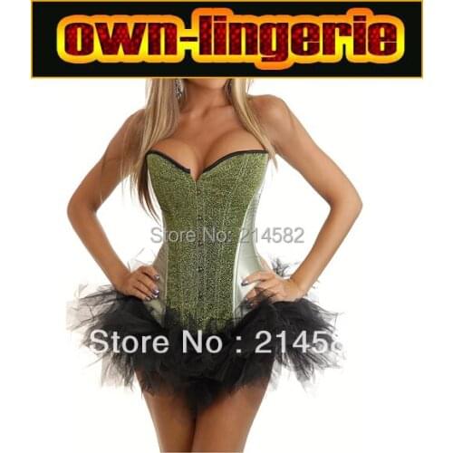 Free Shipping Strapless Overbust Bustiers Green Paillette Corsets with Tutu Skirt corset usa sequin bustier w7061