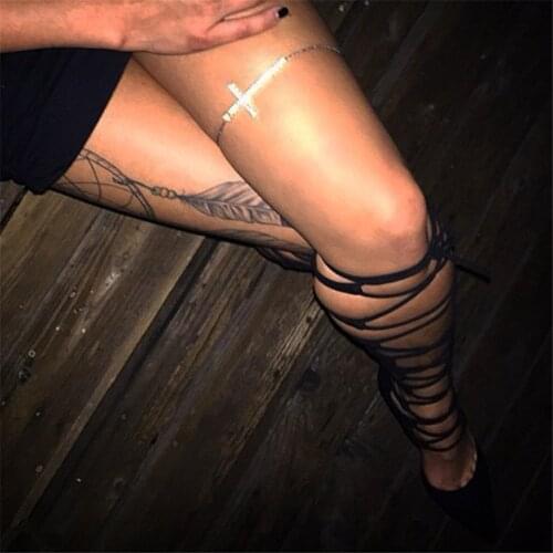 2020 Fashion Gold Silver Color Simple Crystal Inlaid Cross Leg Chain Body Chains Necklace for Women Sexy Girls Boho Jewelry