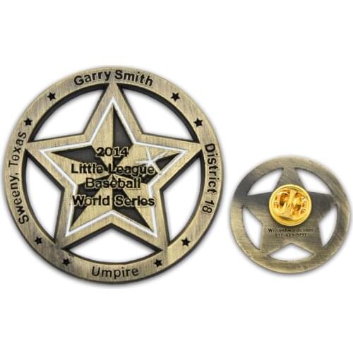 Cheap Stars Badge hot sales metal cut out effect Badge Low Price Buttoned Five Stars Badge pin