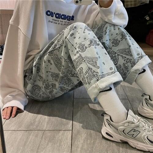 Mens Graphic Printed Jeans 2021 Woman Harajuku Korean Fashion Streetwear Denim Pants Hip Hop Straight Denim Pants Clothing