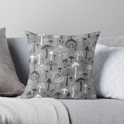 Mushrooms in Grey Throw Pillow Cushion Cover Polyester throw pillows case on sofa home living room car seat decor 45x45cm