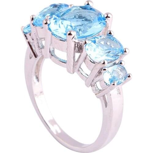 Anillos Sliver Ring Blue Simulated Crystal Ring Wedding Proposal Engagement Women Jewelry Кольца 2021 Тренд Кольца Для Женщин