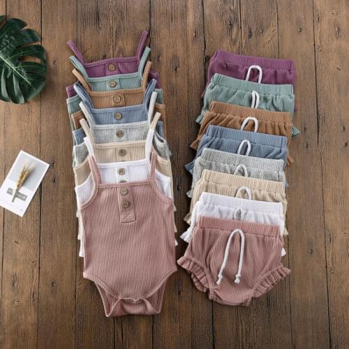 2PCS Summer Newborn Kid Baby Girls Clothes Knitted Crop Tops + Shorts Outfits Sleeveless Baby Girl Clothing Set