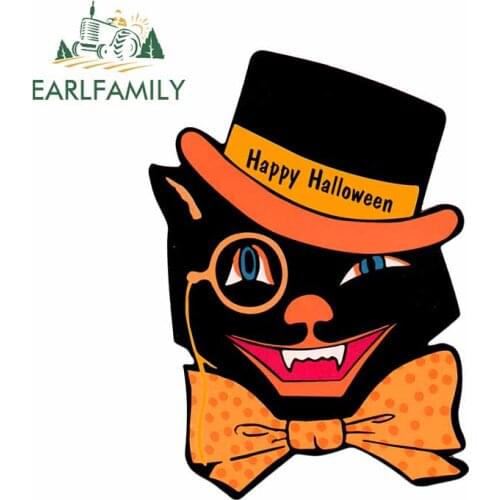 EARLFAMILY 13cm x 9.4cm For Halloween Black Cat Personality Creative Car Stickers Anime Decal Sunscreen Scratch-proof Decor